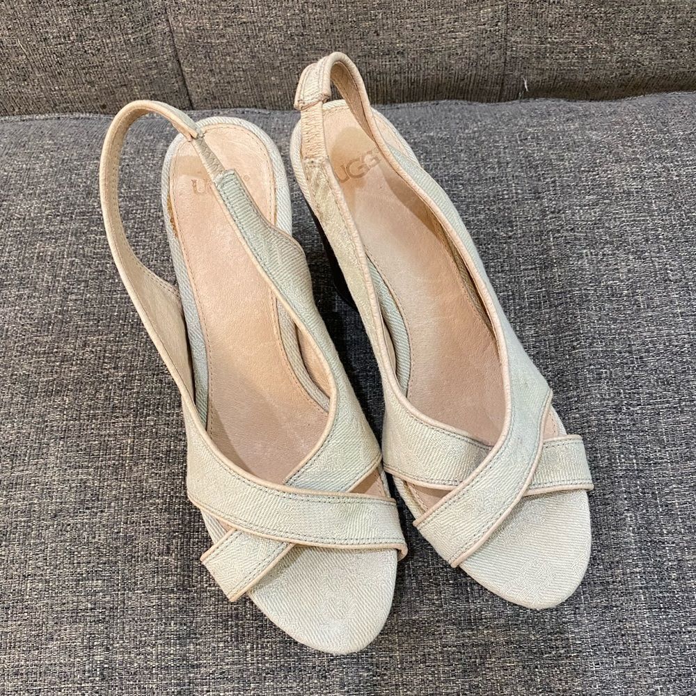 UGG Australia Hazel Denim Platform Wedge Slingback Sandals Women Size 6.5